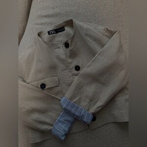 Zara Woman’s Tan Jacket with Blue Accents